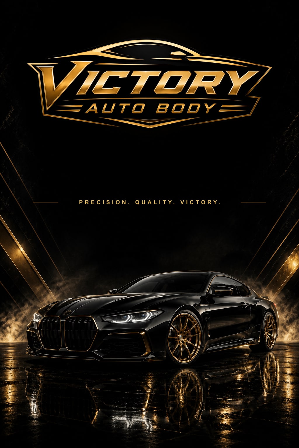 Victory Auto Body black-and-gold automotive brand artwork